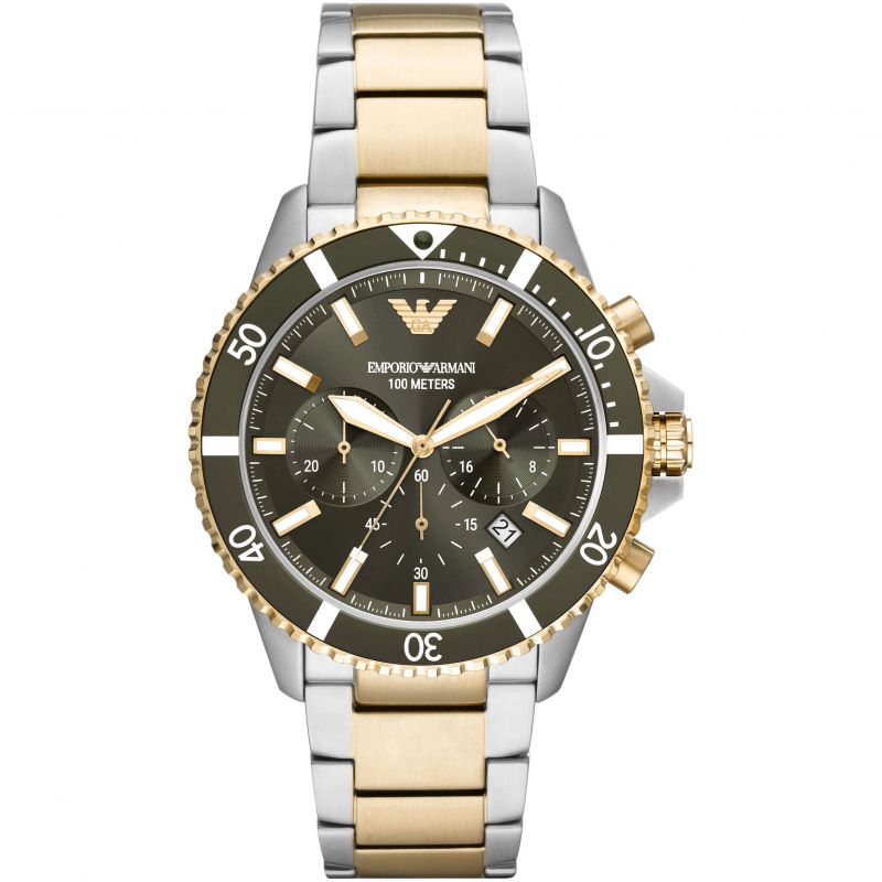 Emporio Armani Men's Watch Diver Chronograph 43mm Green AR11361-GR8 Sunglasses