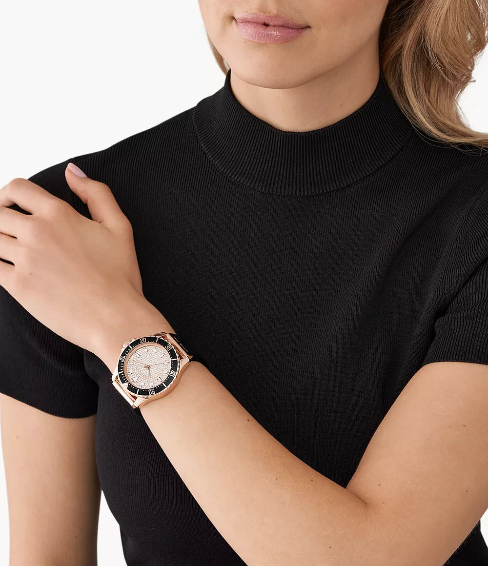 Michael Kors Ladies Watch Everest 43mm Rose Gold Black MK7358-GR8 Sunglasses