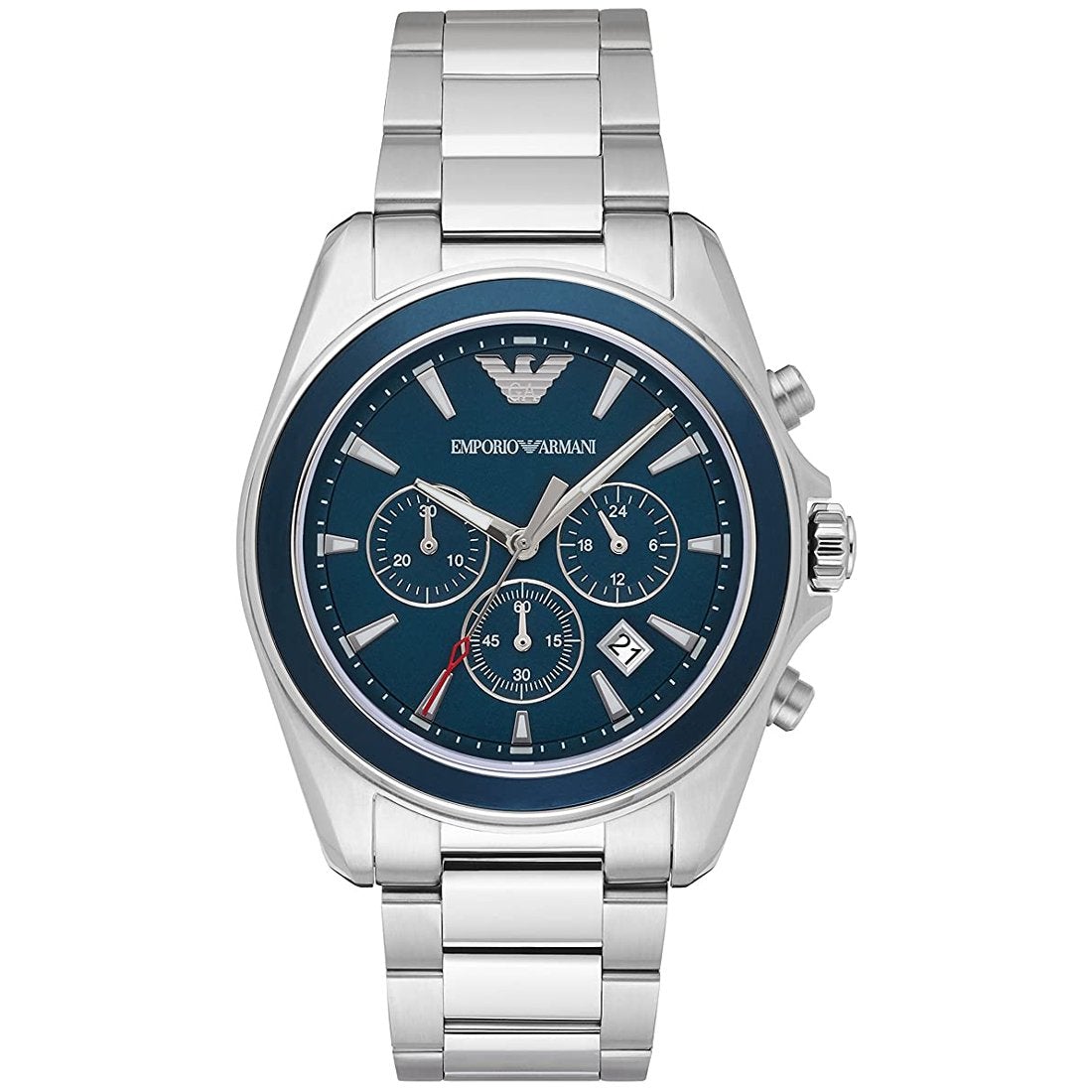 Emporio Armani AR6091 Men's Blue Dial Silver Chronograph Watch-GR8 Sunglasses