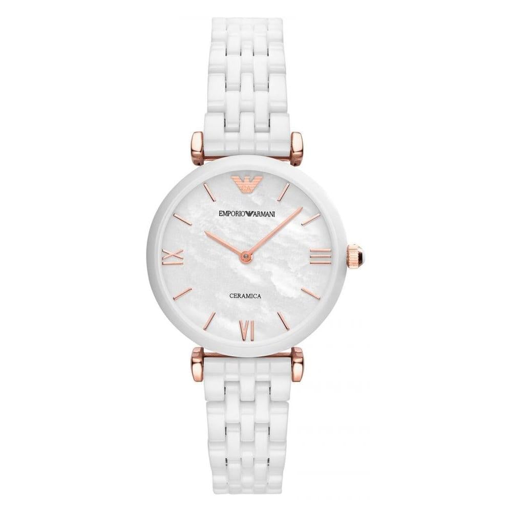 Emporio Armani Ladies Watch Ceramica White AR1486-GR8 Sunglasses