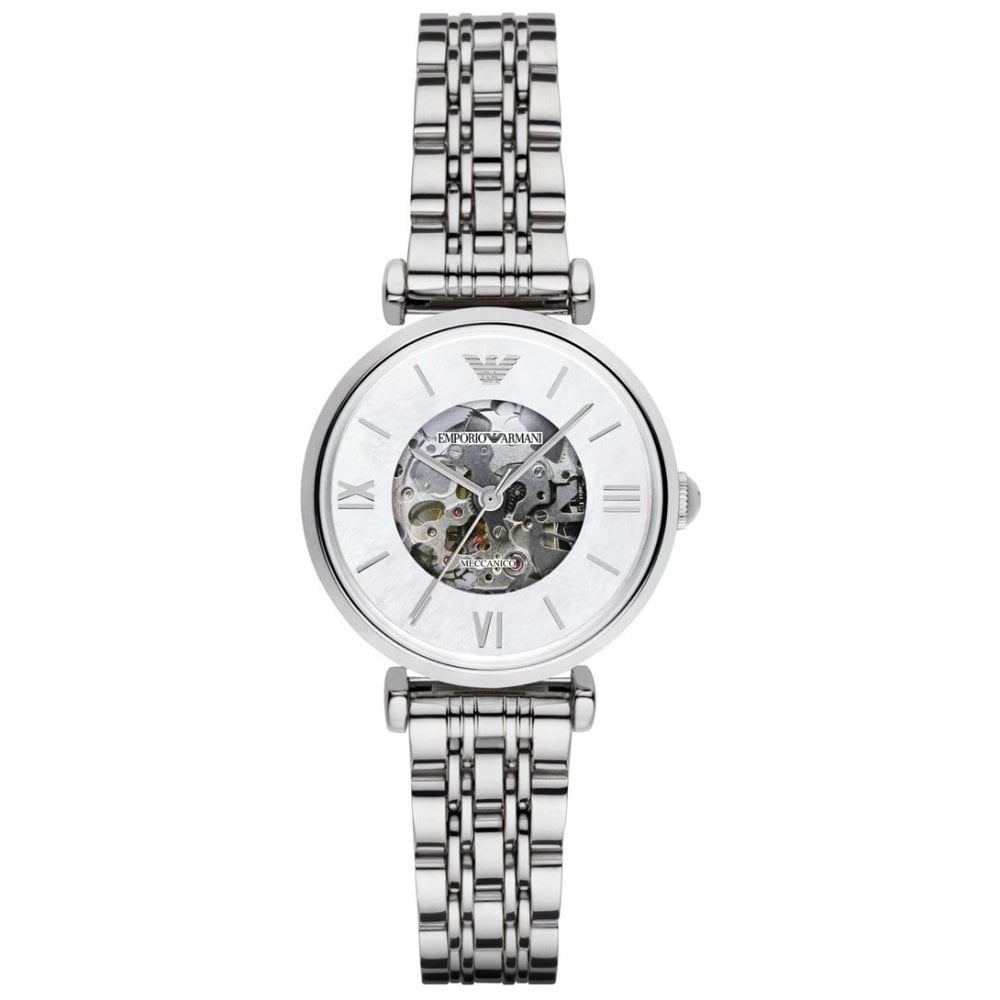 Emporio Armani Ladies Automatic Watch Meccanico Skeleton Silver AR1991-GR8 Sunglasses