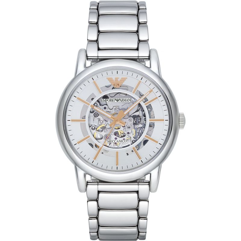 Emporio Armani Men's Automatic Watch Meccanico Luigi Silver AR1980-GR8 Sunglasses