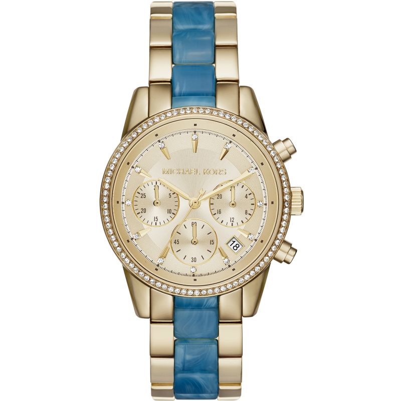 Michael Kors Ladies Watch Ritz Chronograph 37mm Gold Blue MK6328-GR8 Sunglasses