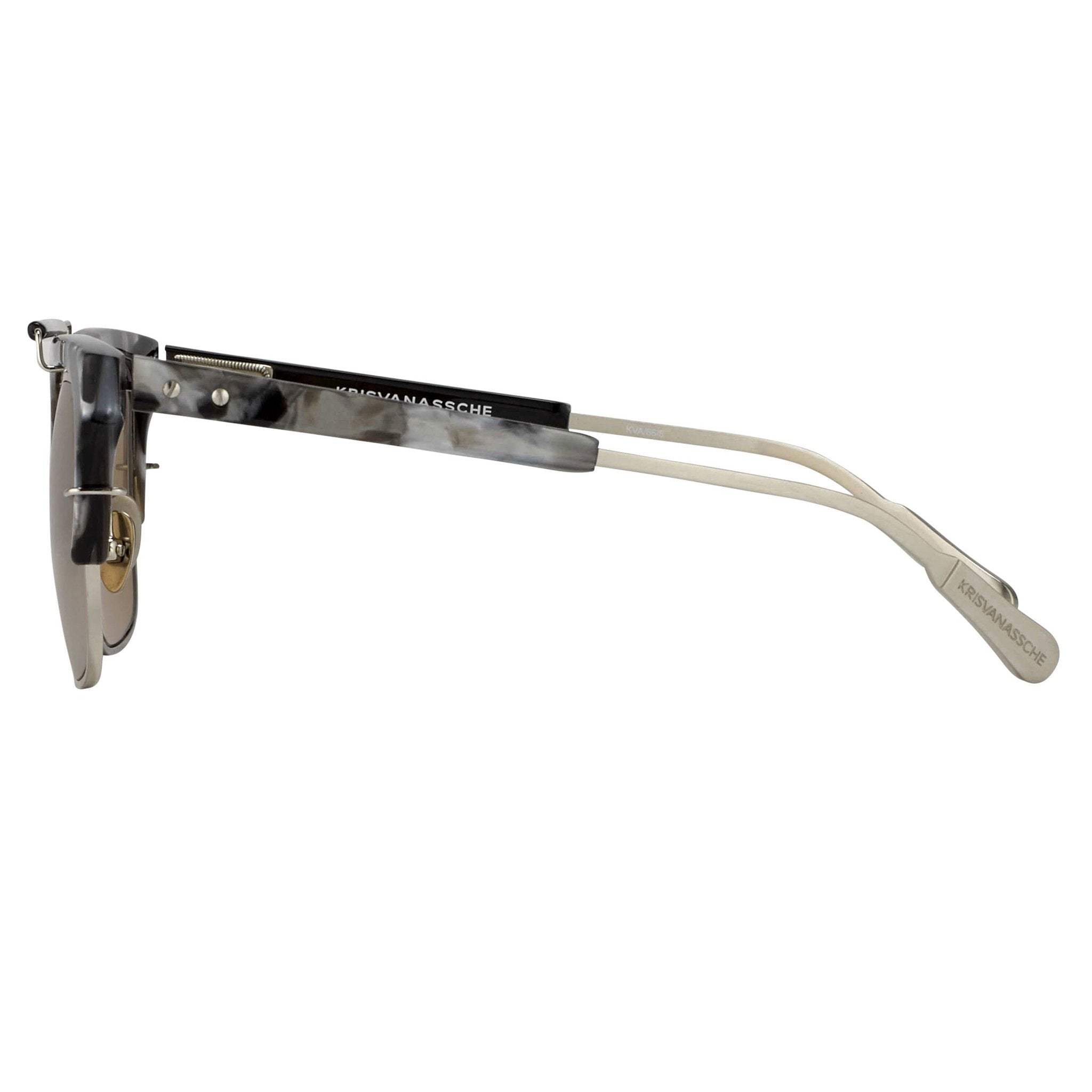Kris Van Assche Sunglasses with D-Frame Black Tortoiseshell Silver and Orange Mirror Lenses Category 3 - KVA66C5SUN - Watches & Crystals