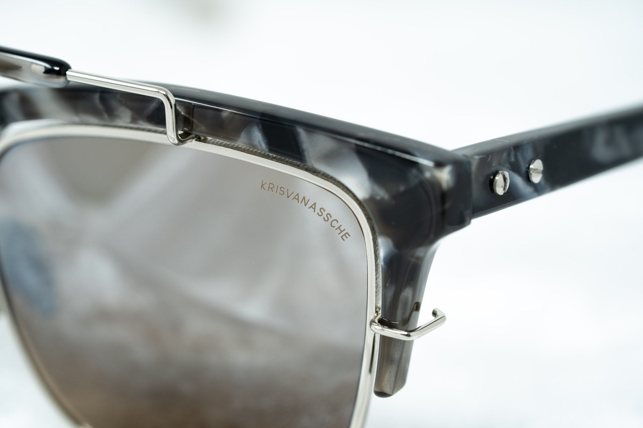 Kris Van Assche Sunglasses with D-Frame Black Tortoiseshell Silver and Orange Mirror Lenses Category 3 - KVA66C5SUN - Watches & Crystals