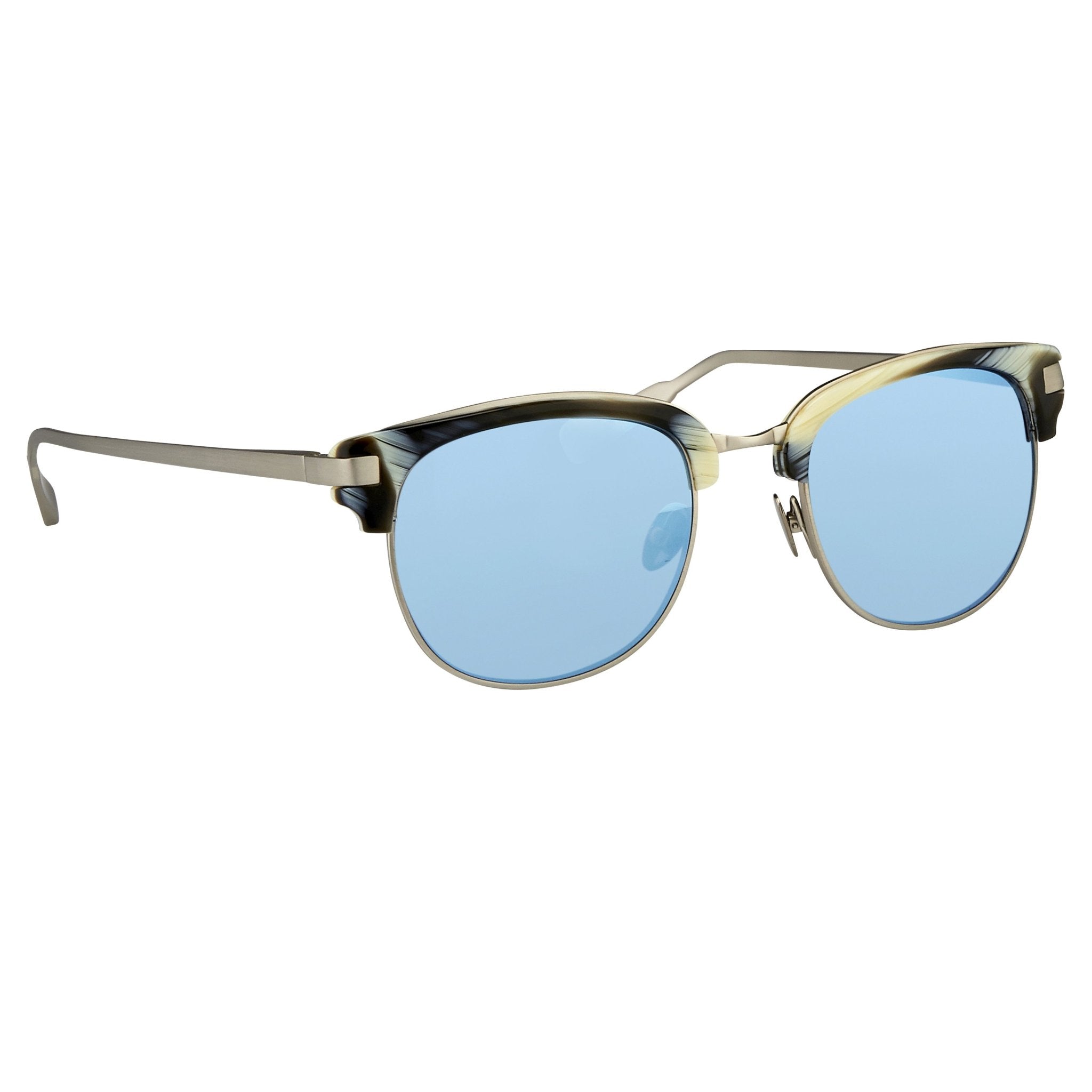 Kris Van Assche Sunglasses with D-Frame Brown Horn Brushed Silver and Blue Mirror Lenses Category 3 - KVA76C4SUN - Watches & Crystals