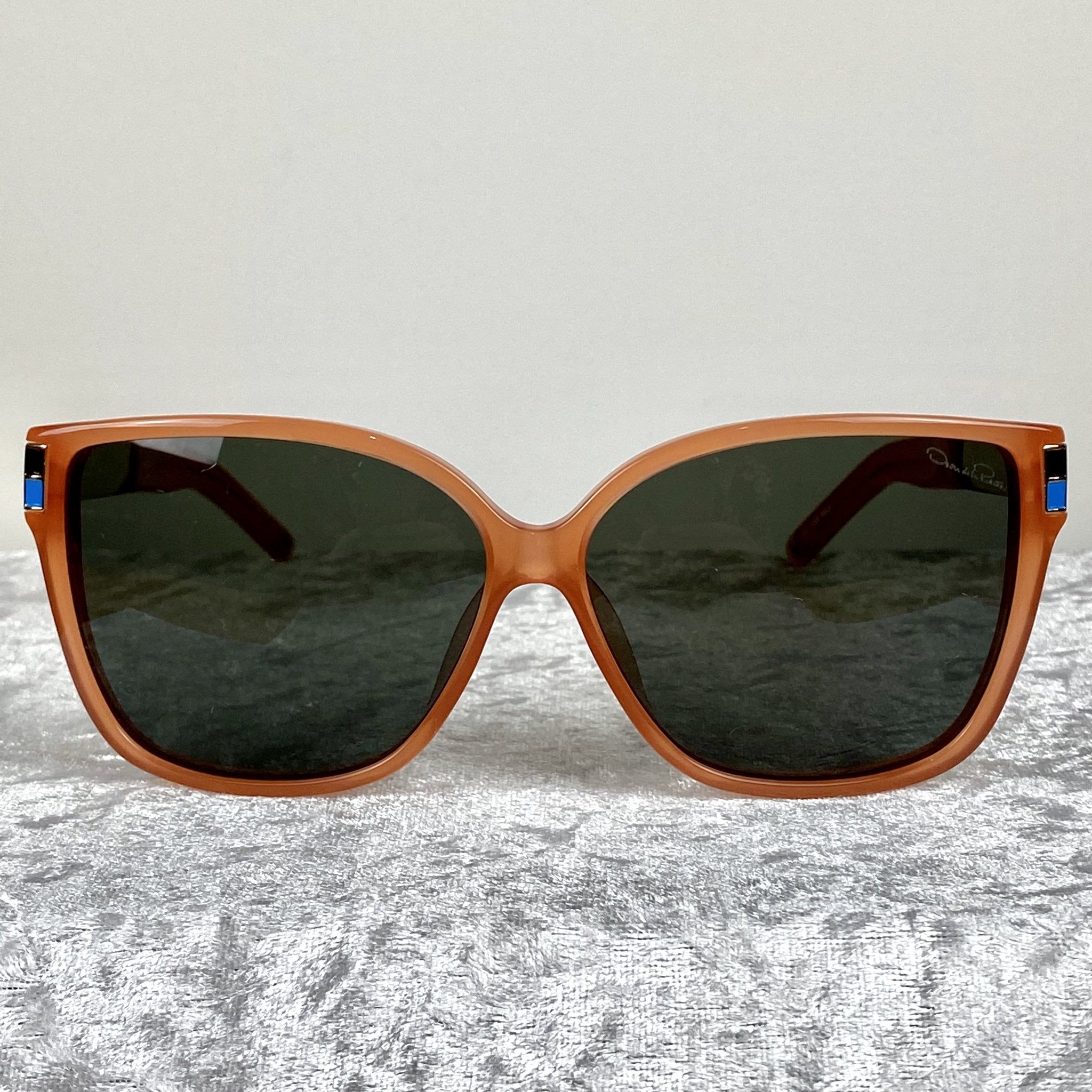Oscar De La Renta Sunglasses Oversized Orange Enamel Arms and Green Lenses Category 3 - ODLR21C5SUN - Watches & Crystals
